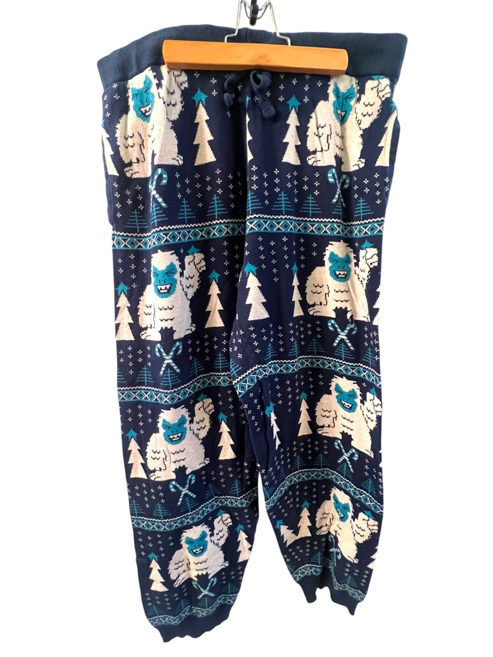 Holiday Time Men’s Size 2XL 44-46 Knit Pant Navy Blue White Christmas Abominable